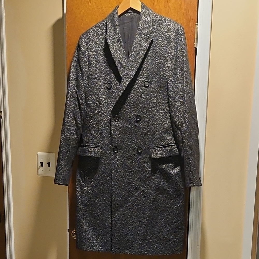 All Saints Forty Men's Charcoal Double-Breasted Long Coat